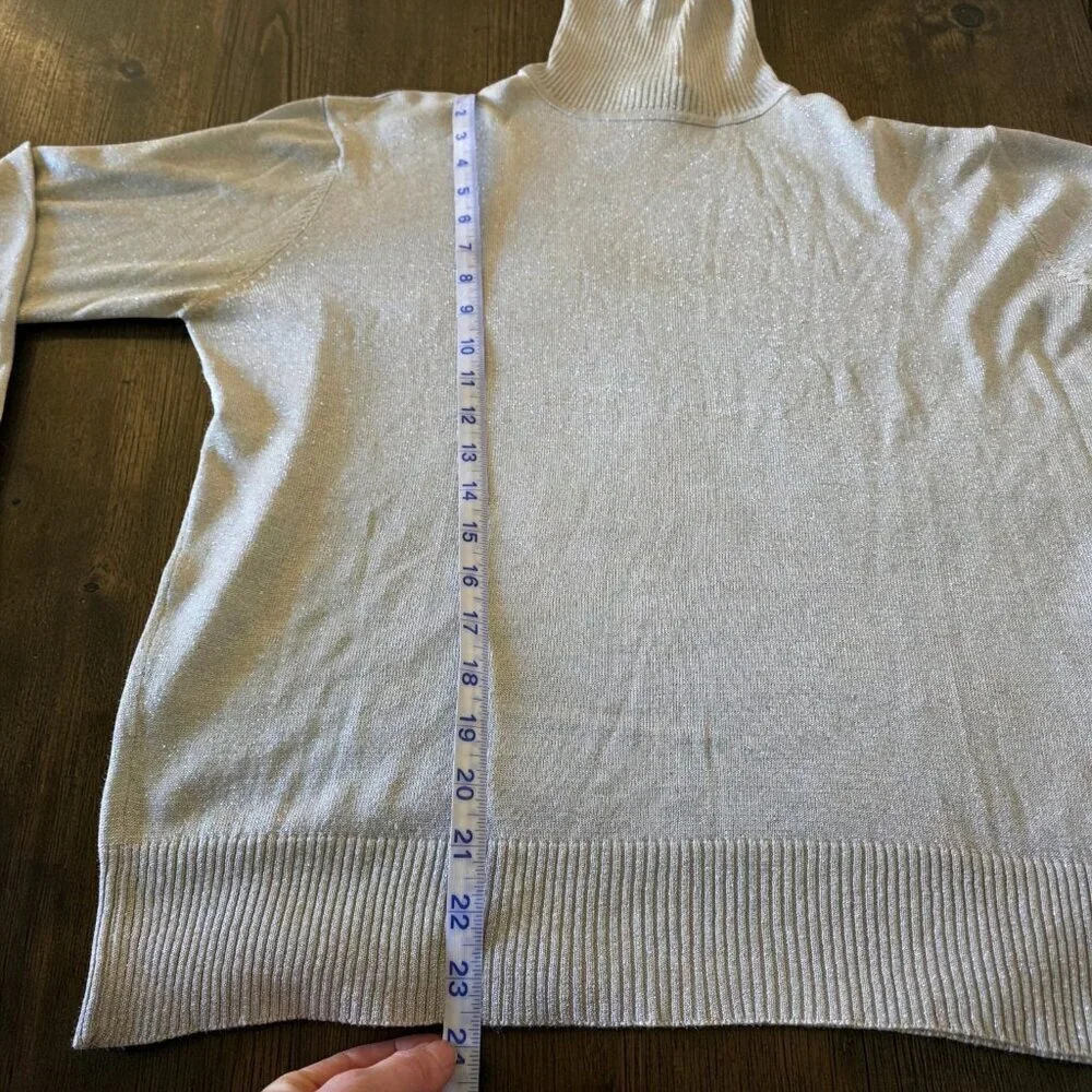 Composition NY Silk Blend Metallic Shimmer Turtleneck Sweater L Taupe Beige